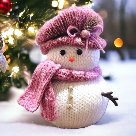 Handcrafted 9" Pink Female Snowman Christmas Decor Holiday Gift Decoration - Picture 4 of 8